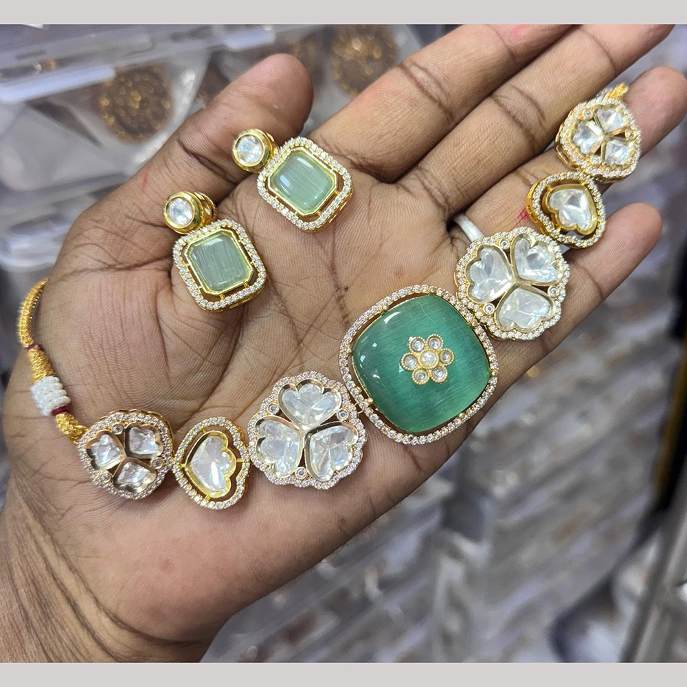 JCM Gold Plated Polki Kundan Stone Choker Necklace Set