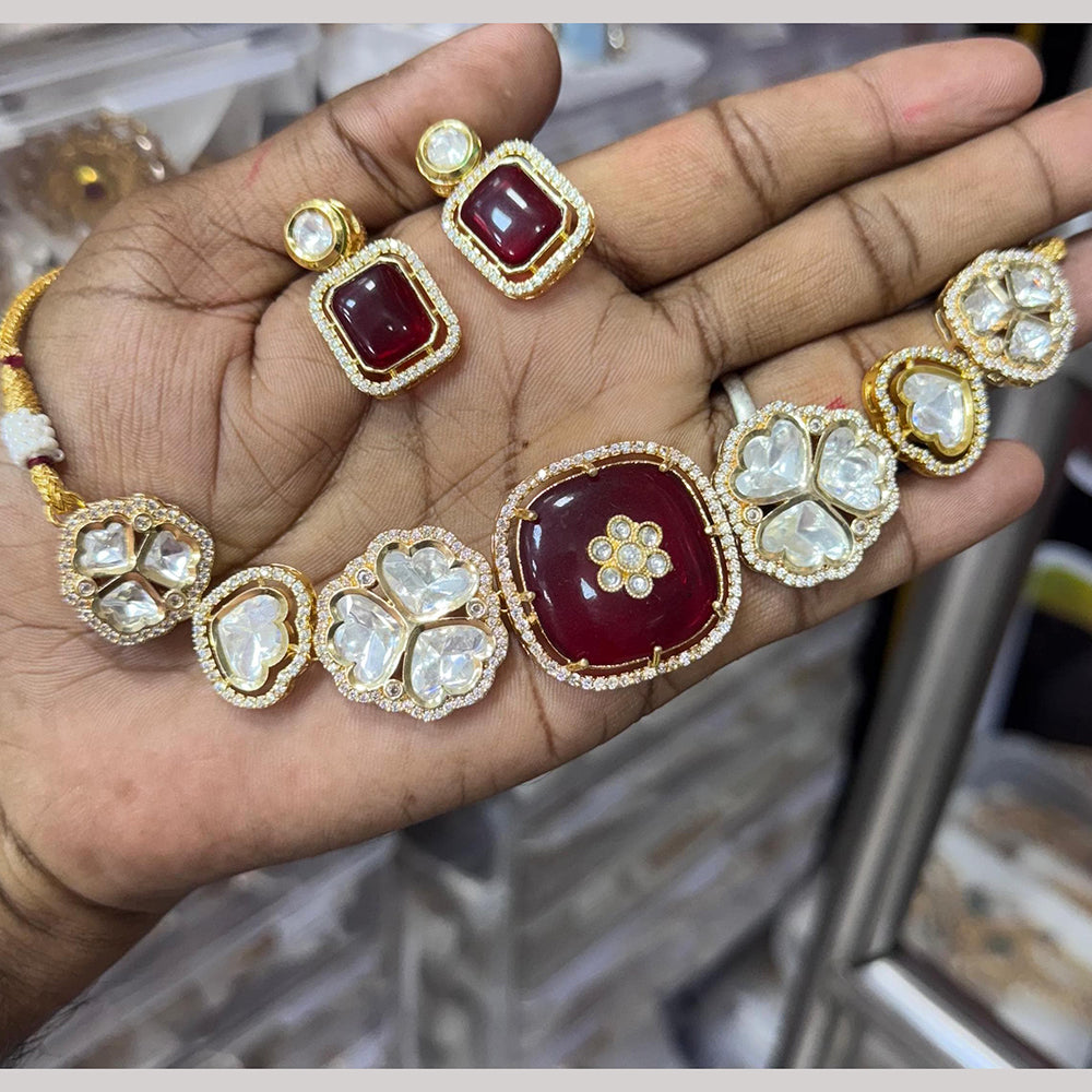 JCM Gold Plated Polki Kundan Stone Choker Necklace Set