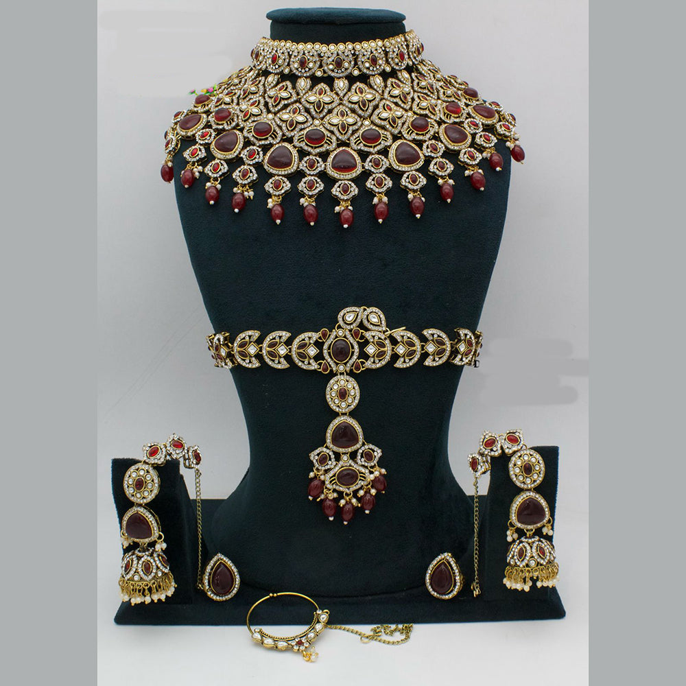 JCM Gold Plated Austrian Stone And Pota Stone And Beads Semi Bridal Set