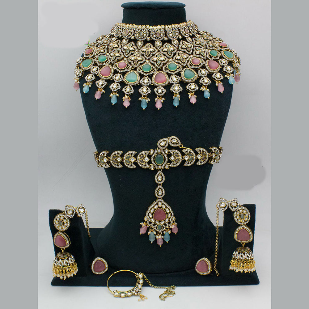 JCM Gold Plated Austrian Stone And Pota Stone And Beads Semi Bridal Set