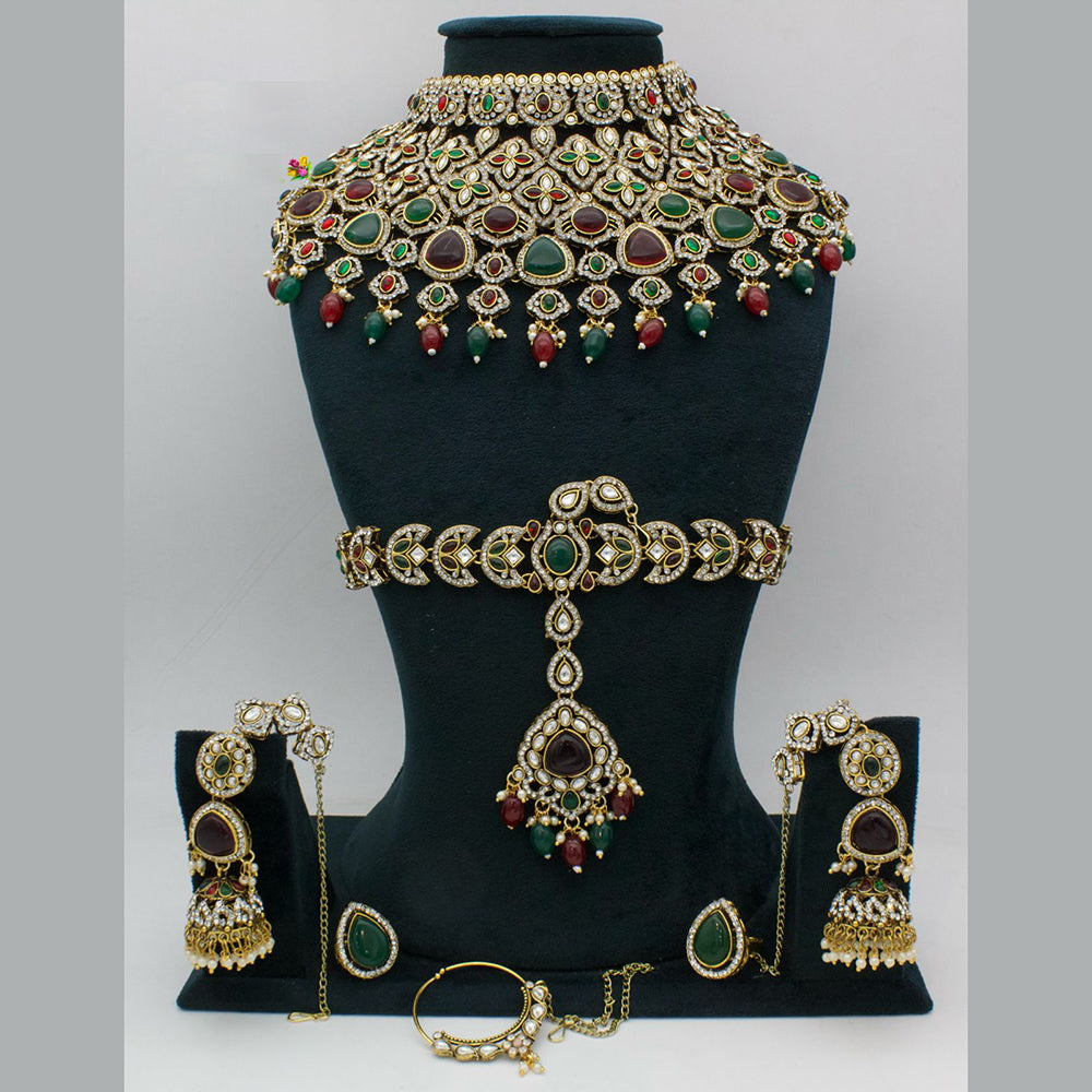 JCM Gold Plated Austrian Stone And Pota Stone And Beads Semi Bridal Set
