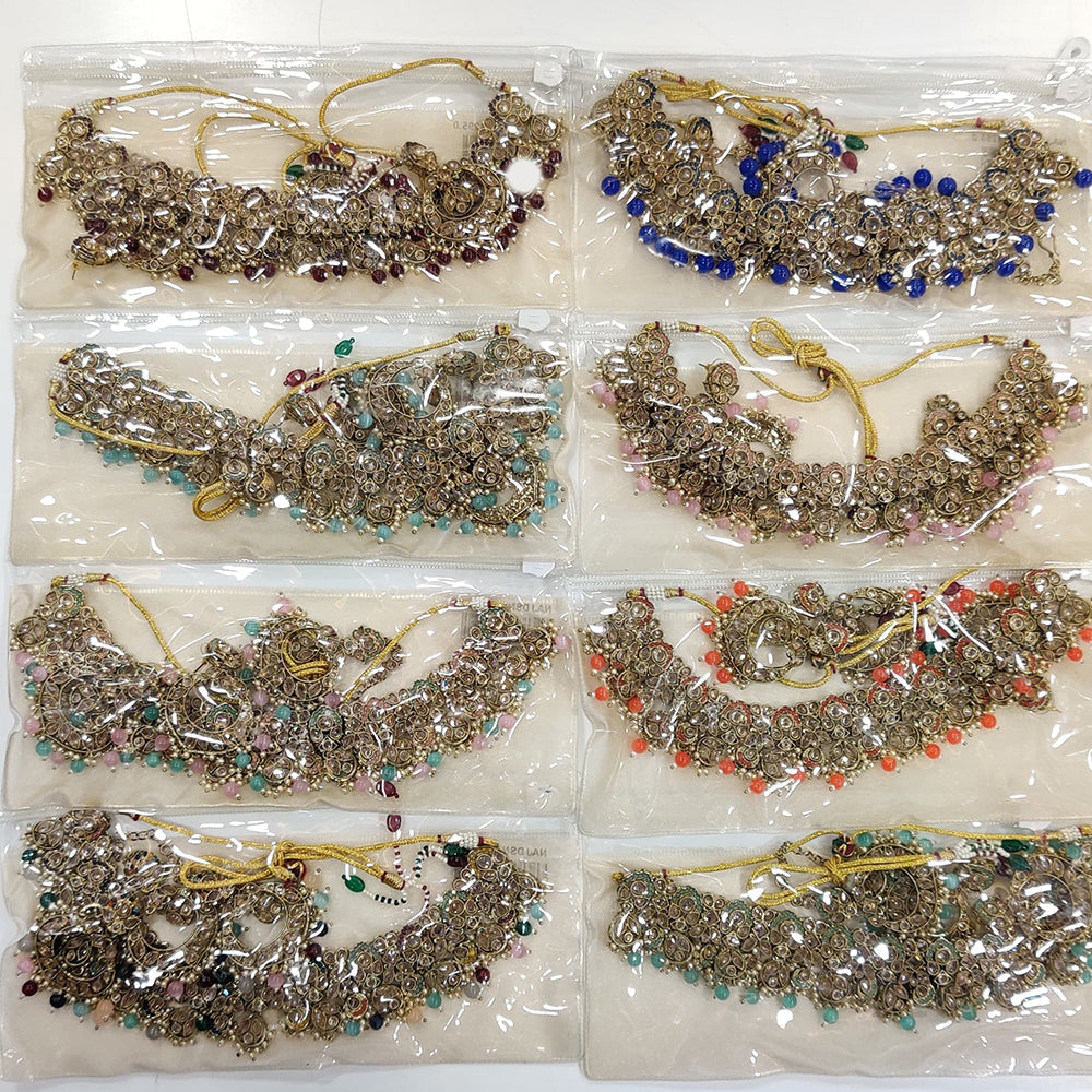 JCM Gold Plated Crystal Stone And Pearls Beads Necklace Set