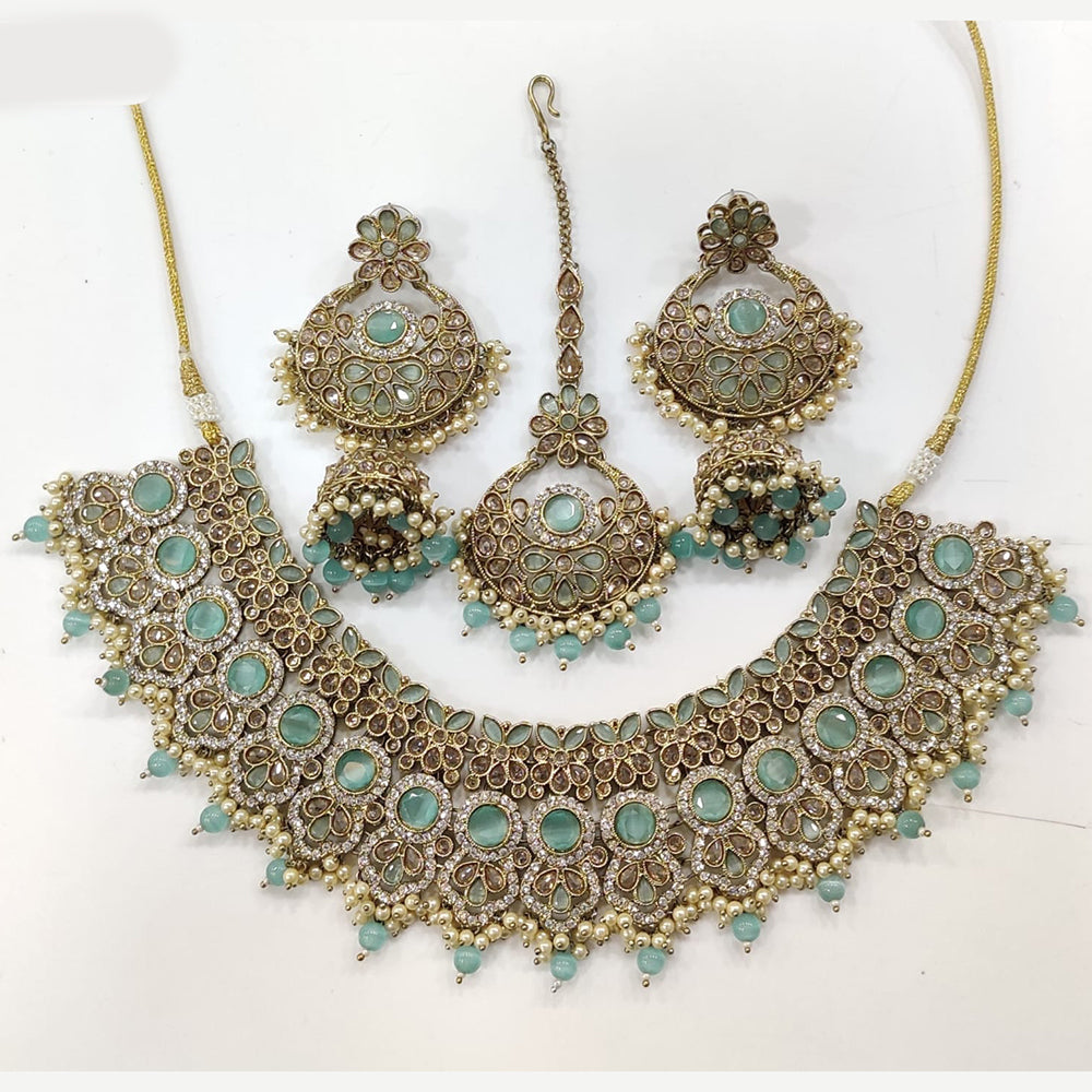 JCM Gold Plated Crystal Stone And Pearls Beads Necklace Set