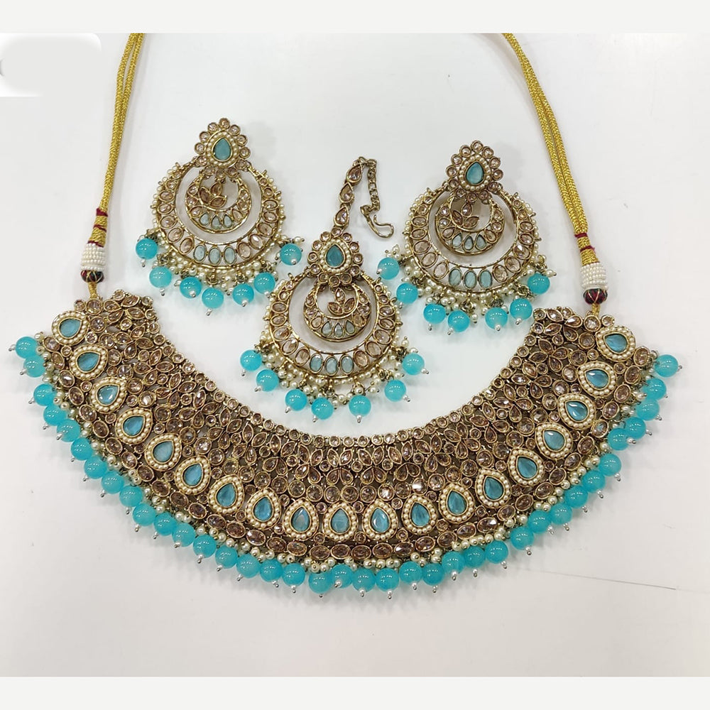 JCM Gold Plated Crystal Stone And Pearls Beads Necklace Set