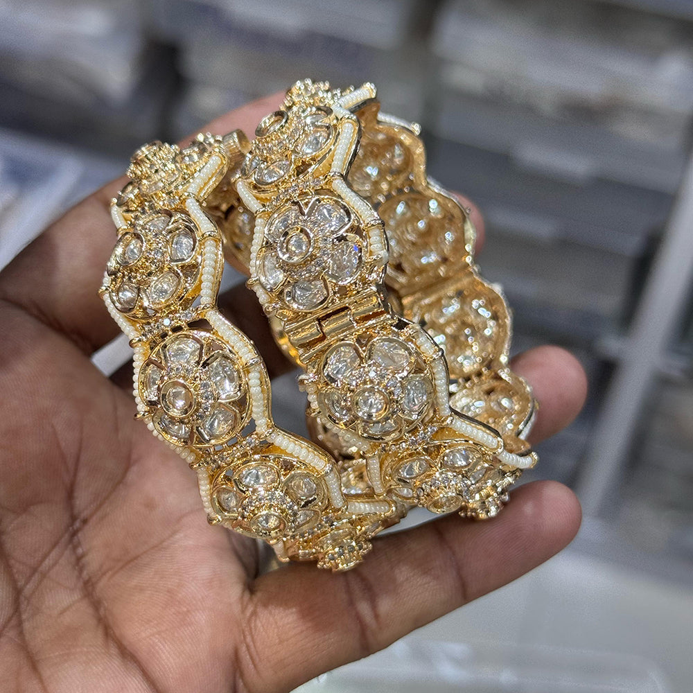 JCM Gold Plated Polki Kundan Stone Openable Bangles Set