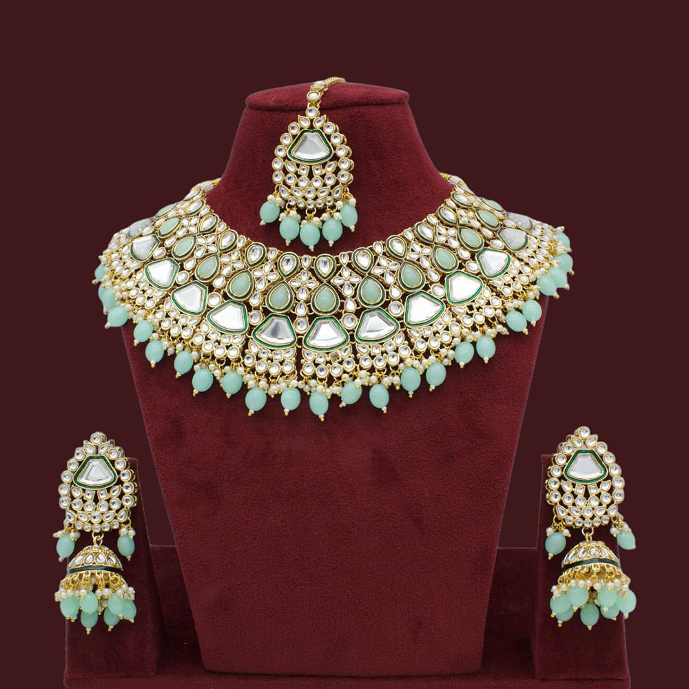 JCM Gold Plated Kundan Stone Beads And Meenakari Choker Necklace Set