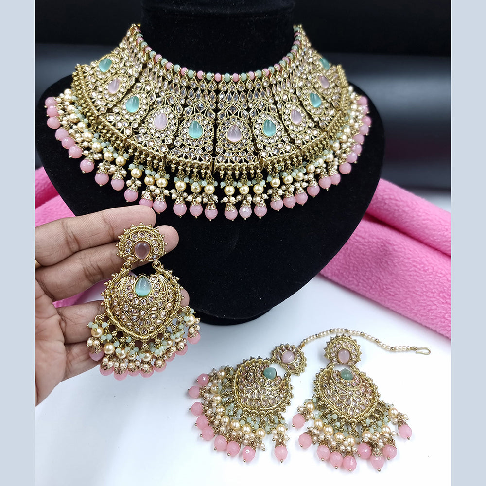 JCM Gold Plated Crystal Stone And Beads Choker Necklace Set