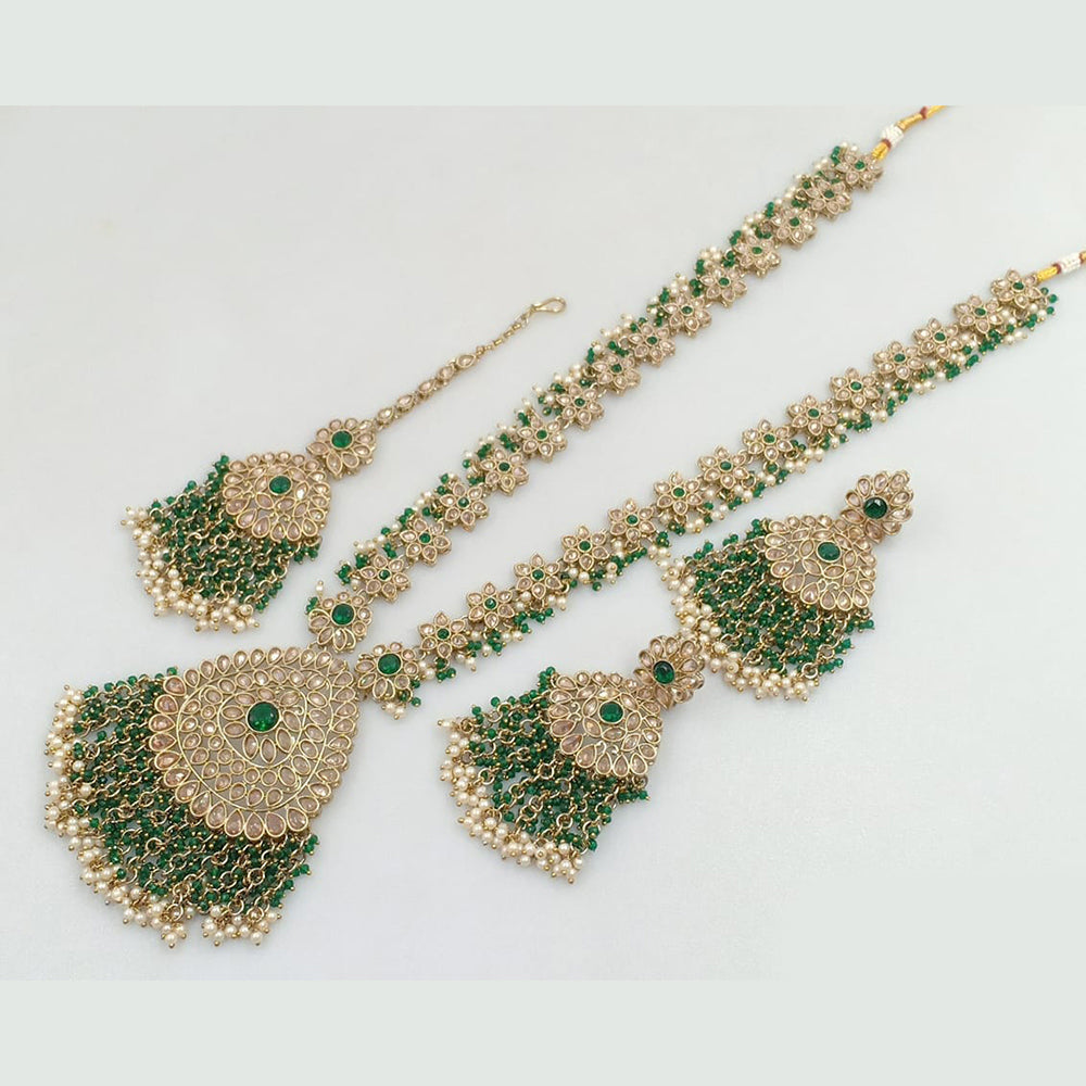 JCM Gold Plated Crystal Stone And Pearls Long Necklace Set