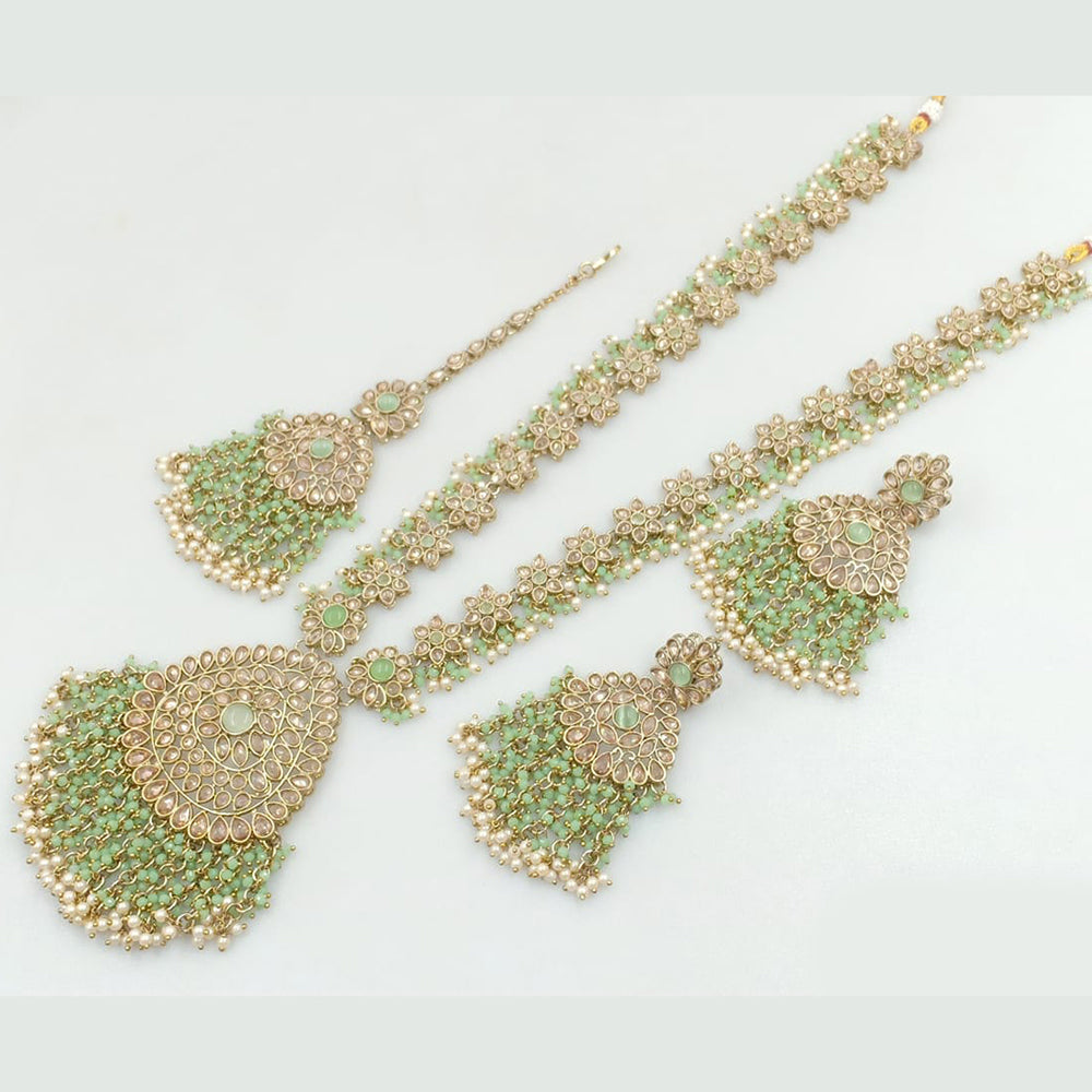 JCM Gold Plated Crystal Stone And Pearls Long Necklace Set