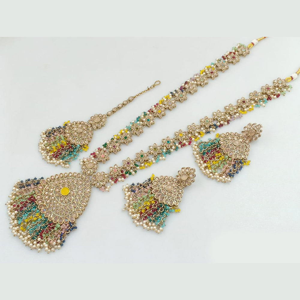 JCM Gold Plated Crystal Stone And Pearls Long Necklace Set