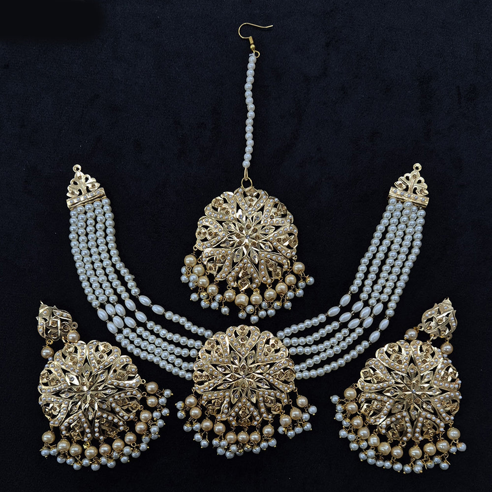 JCM Gold Plated Austrian Stone And Beads Necklace Set