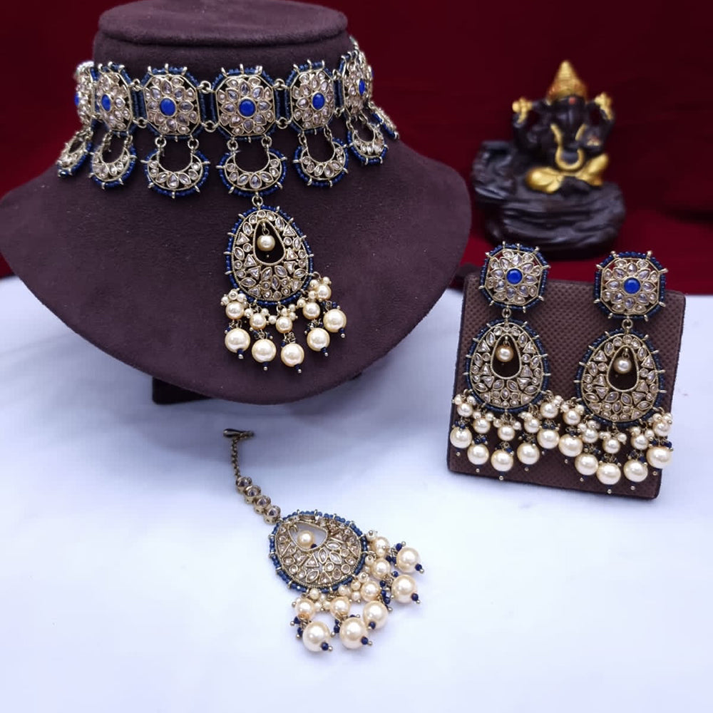 JCM Gold Plated Crystal Stone And Pearl Necklace Set