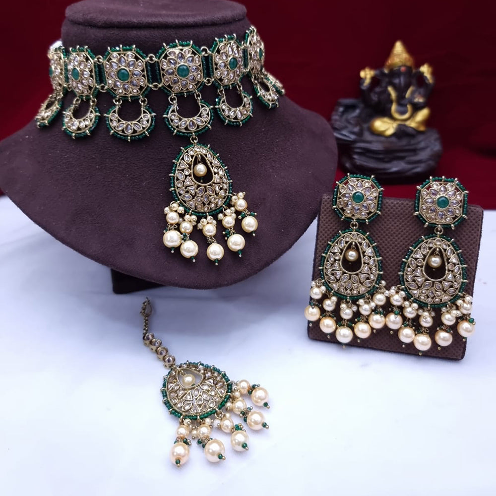 JCM Gold Plated Crystal Stone And Pearl Necklace Set