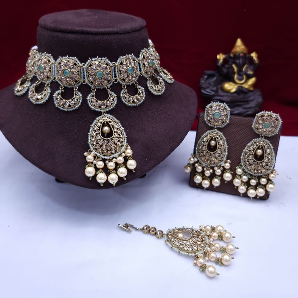 JCM Gold Plated Crystal Stone And Pearl Necklace Set