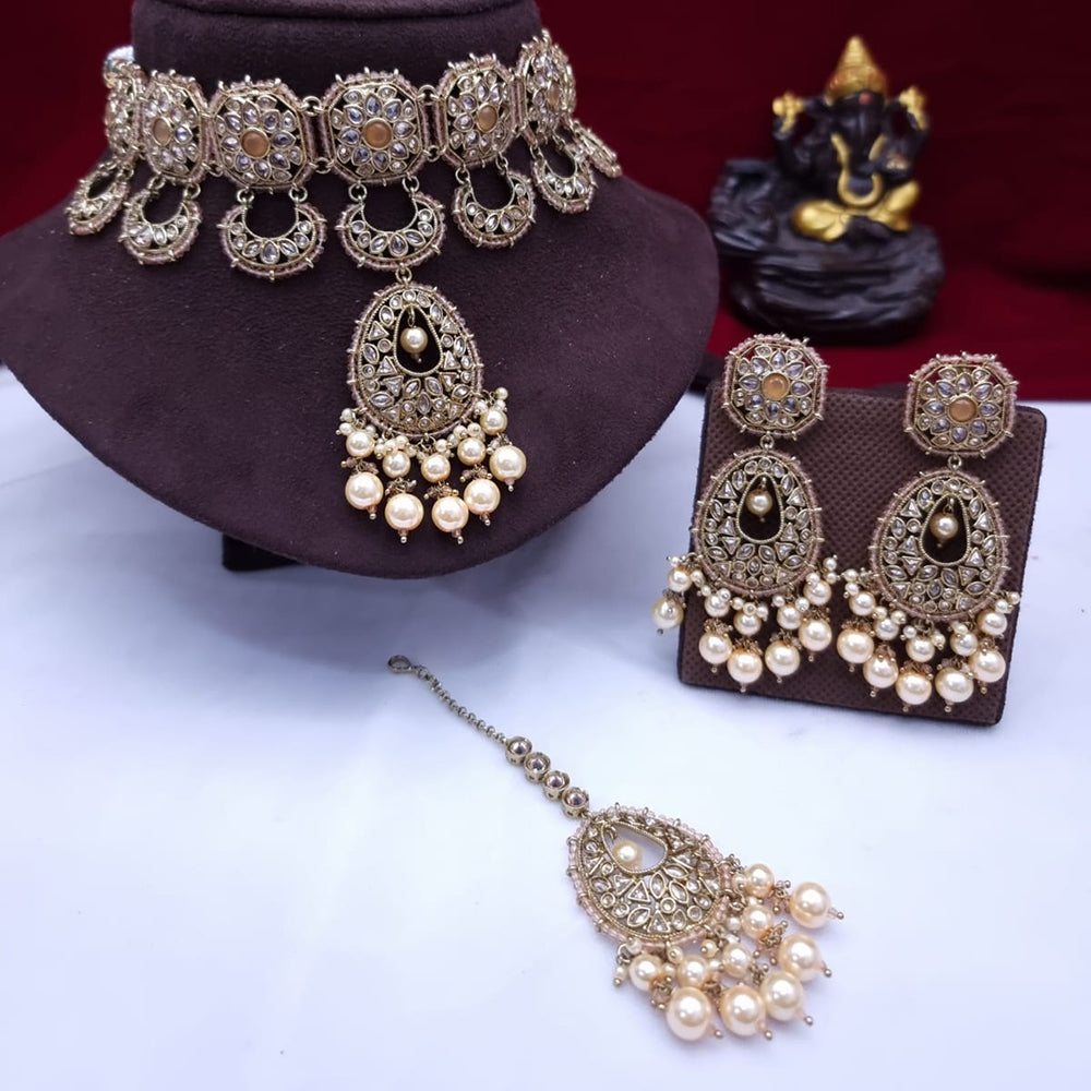 JCM Gold Plated Crystal Stone And Pearl Necklace Set