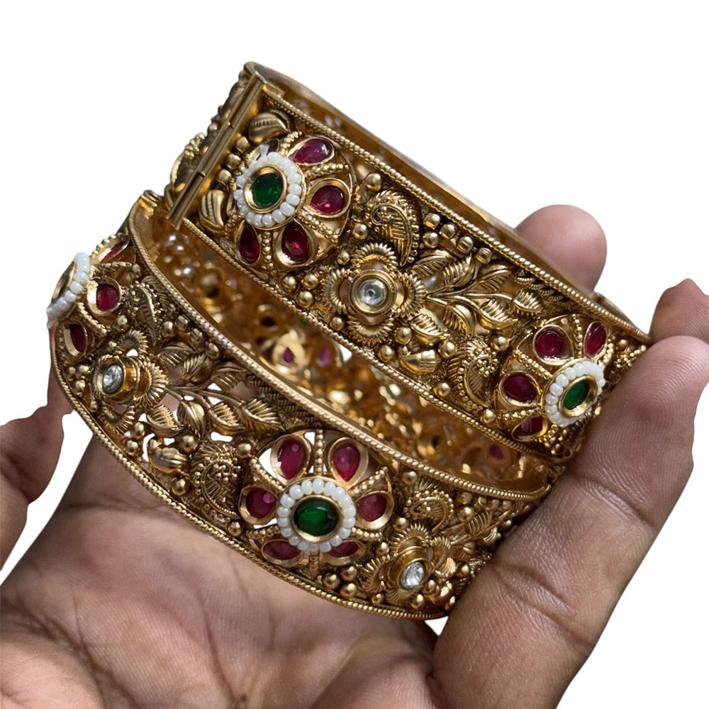 JCM Gold Plated Pota Stone Openable Bangle Set
