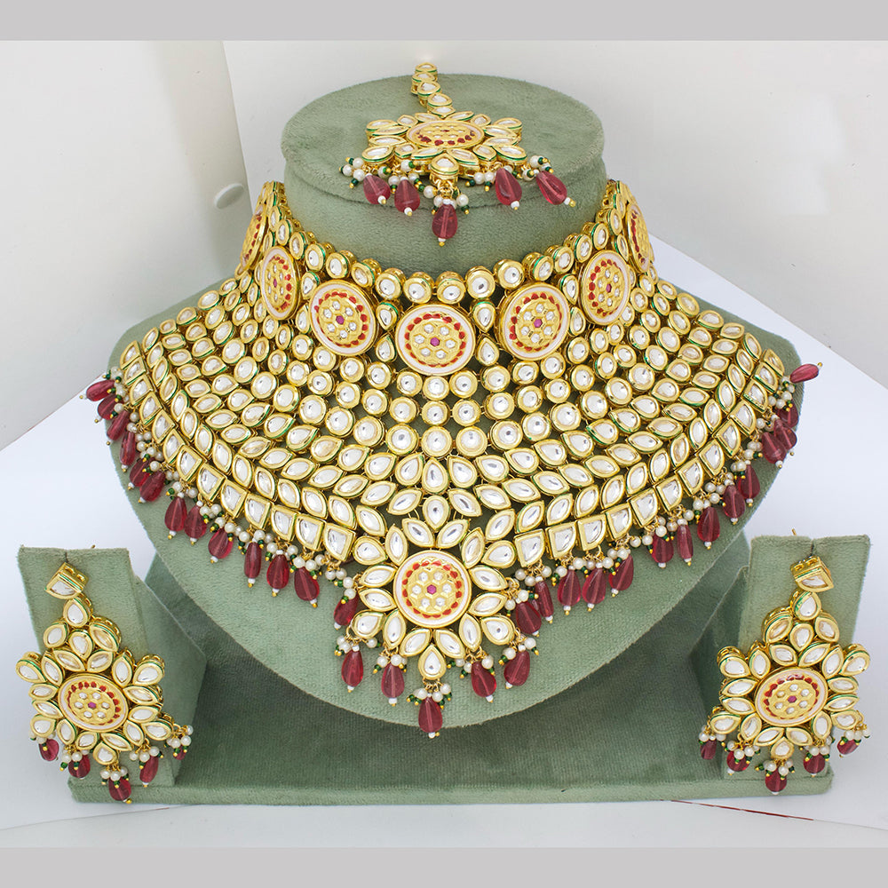 JCM Gold Plated Kundan Stone And Beads Choker Necklace Set