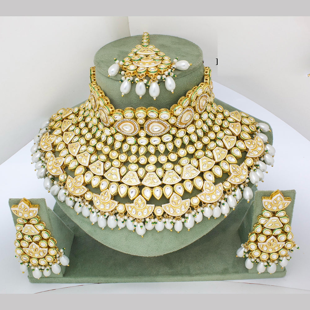JCM Gold Plated Kundan Stone And Beads Choker Necklace Set