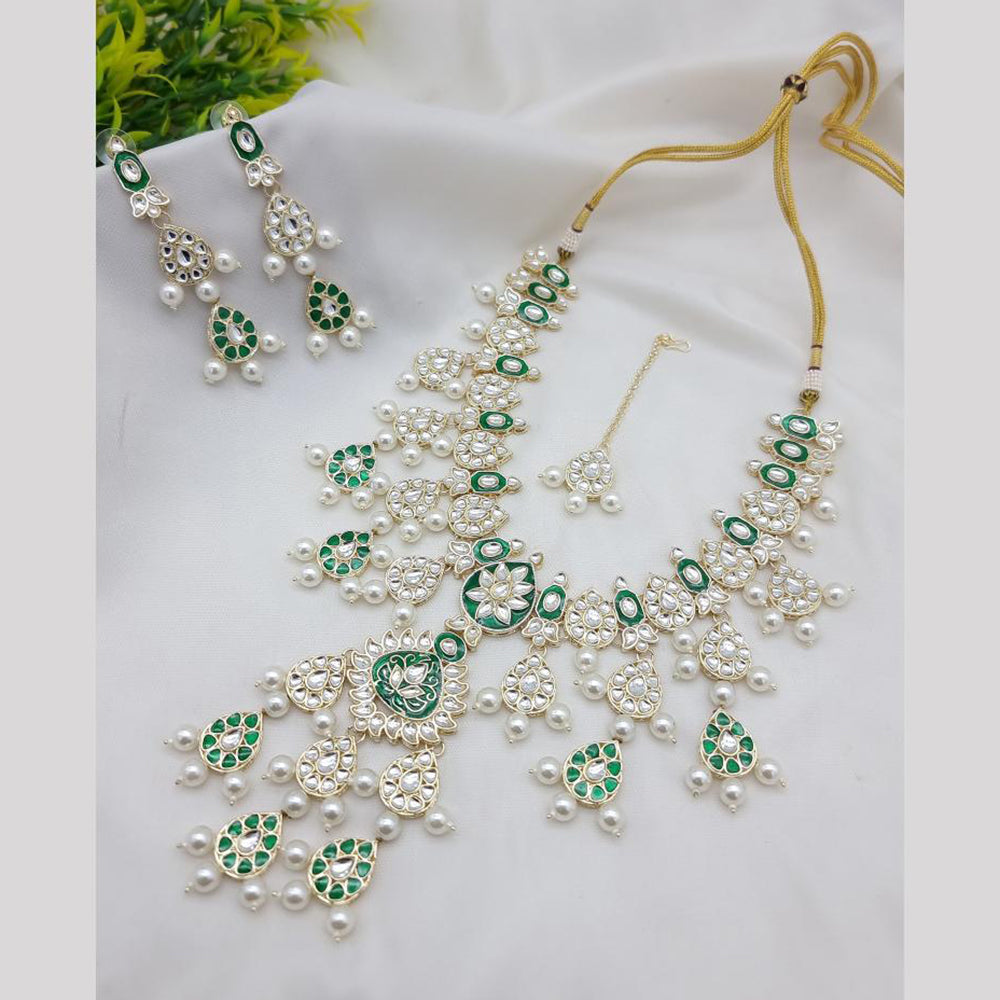 JCM Gold Plated Kundan Stone And Pearls Meenakari Necklace Set