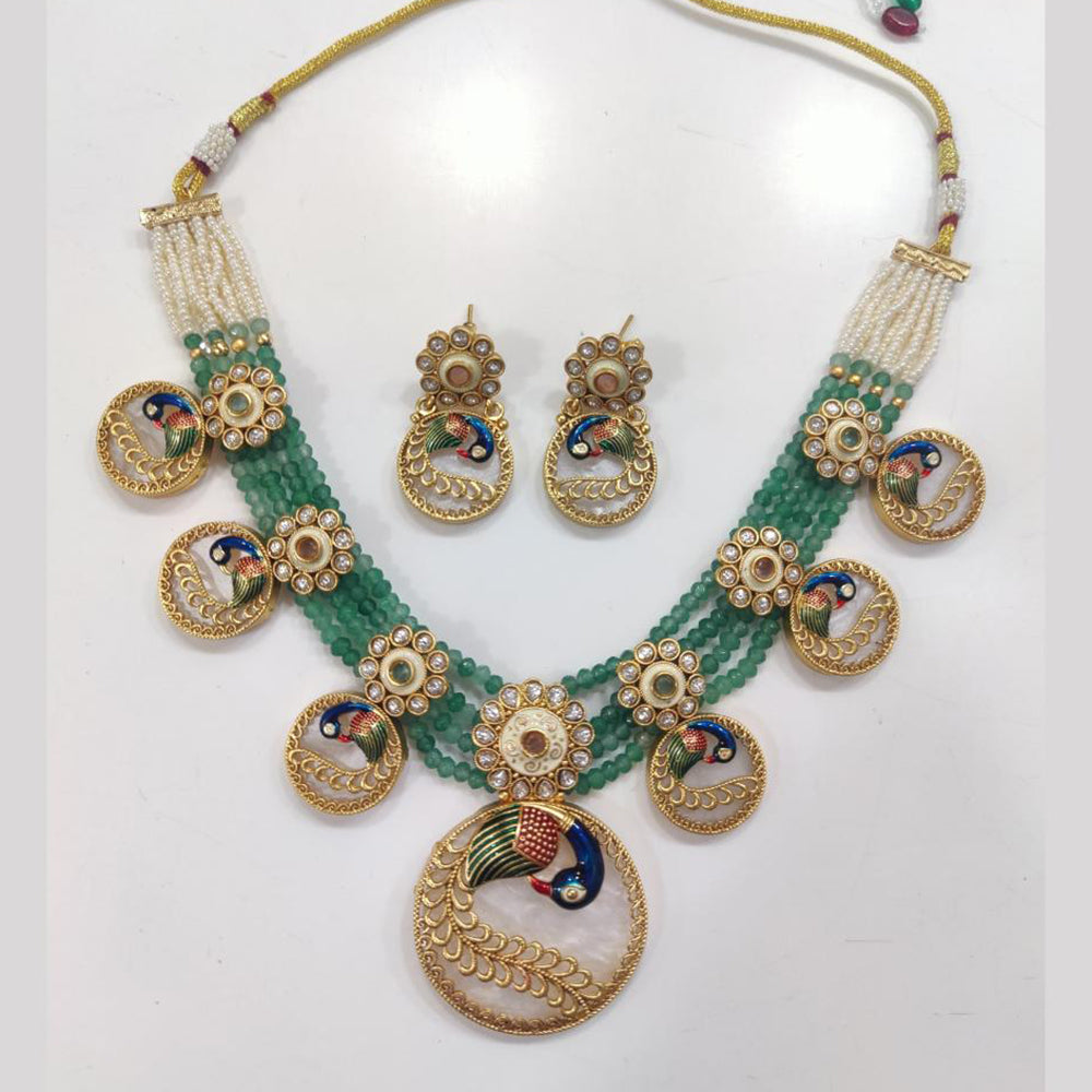 JCM Gold Plated Kundan Stone And Beads Meenakari Necklace Set