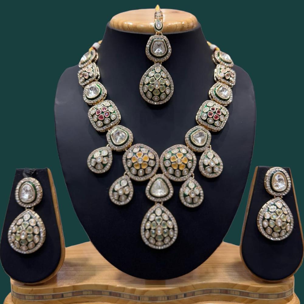 JCM Gold Plated Kundan Stone Meenakari Necklace Set