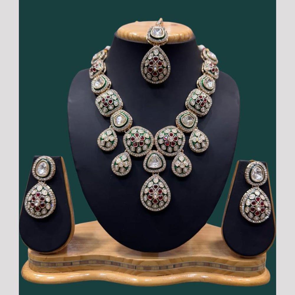 JCM Gold Plated Kundan Stone Meenakari Necklace Set