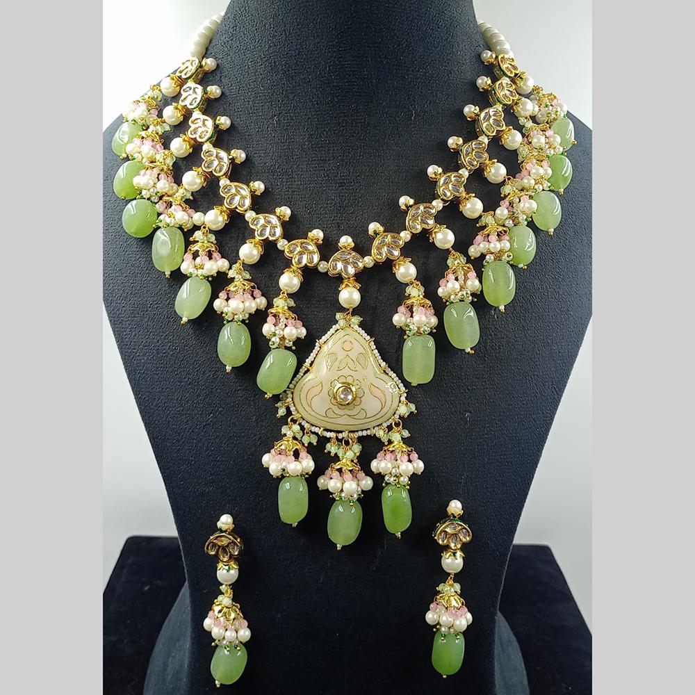 JCM Gold Plated Kundan Stone And Beads Meenakari Necklace Set