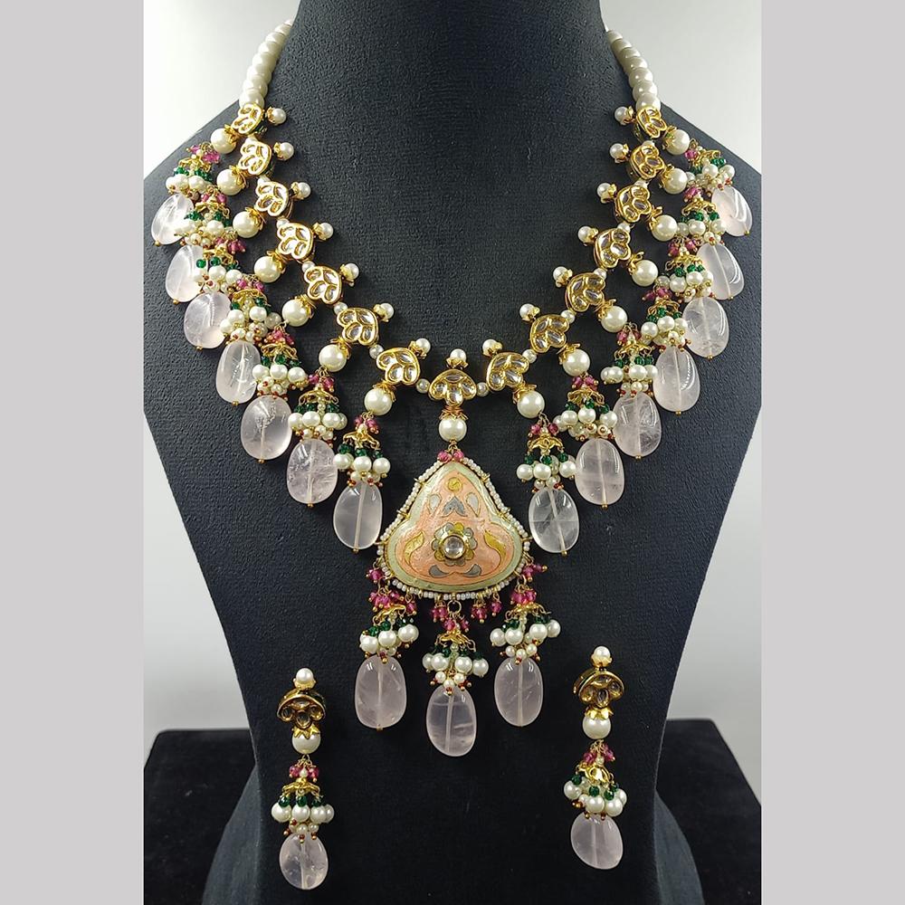 JCM Gold Plated Kundan Stone And Beads Meenakari Necklace Set