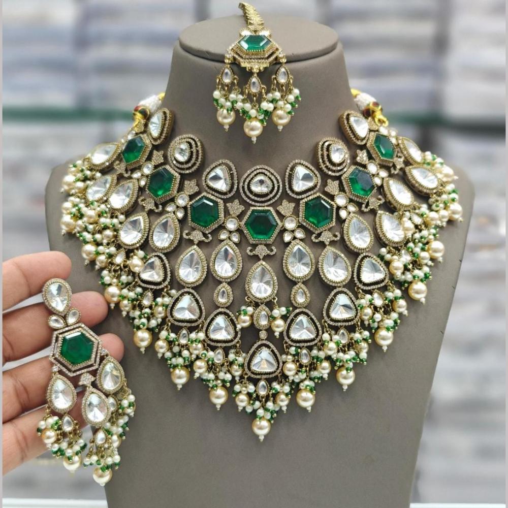 JCM Gold Plated Crystal Stone And Beads Choker Necklace Set