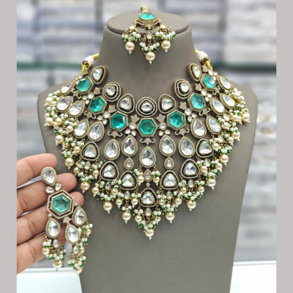 JCM Gold Plated Crystal Stone And Beads Choker Necklace Set