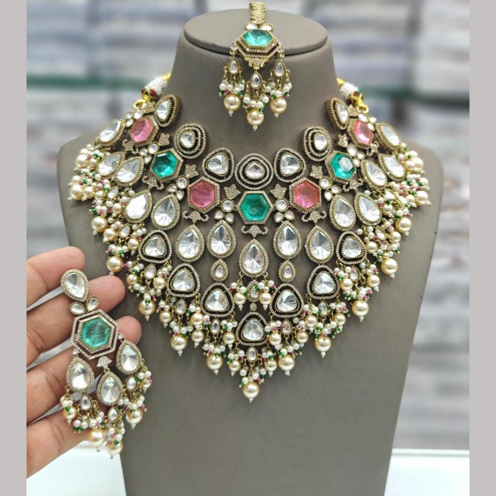 JCM Gold Plated Crystal Stone And Beads Choker Necklace Set