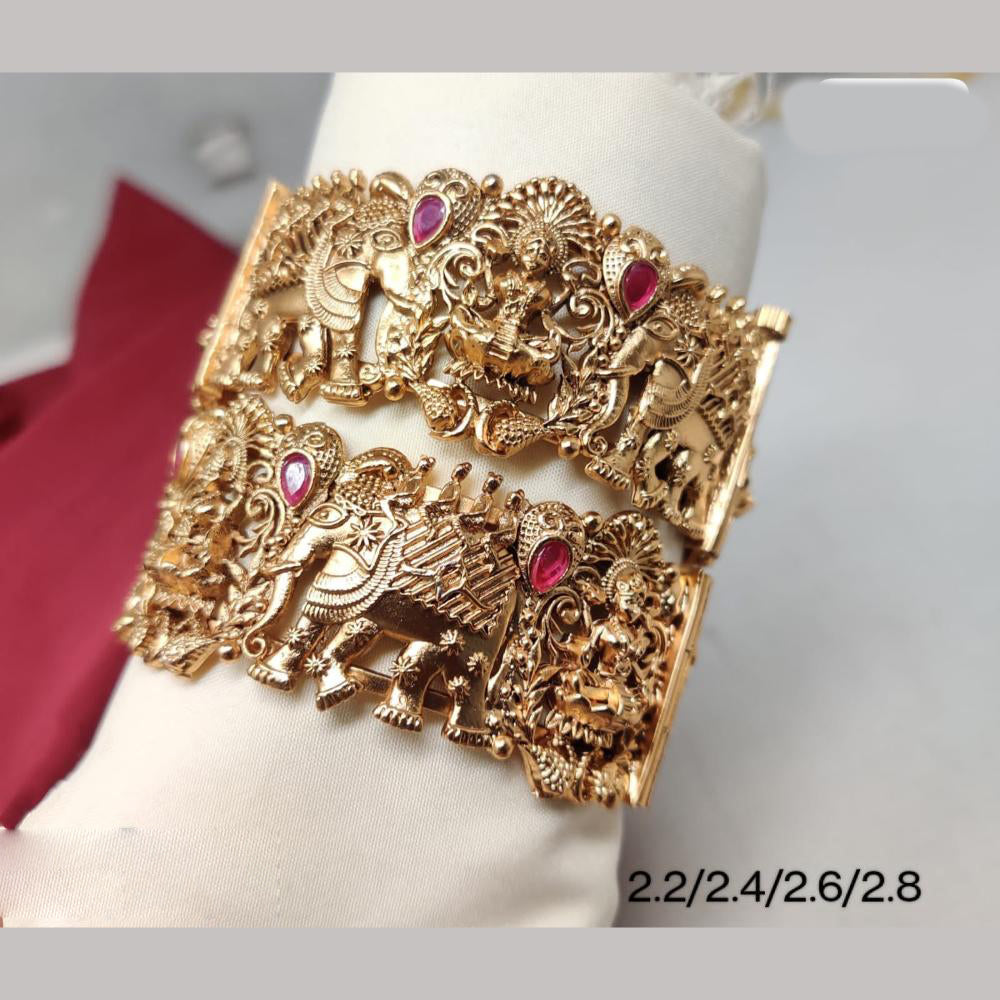 JCM Gold Plated Pota Stone Temple Openable Bangle Set