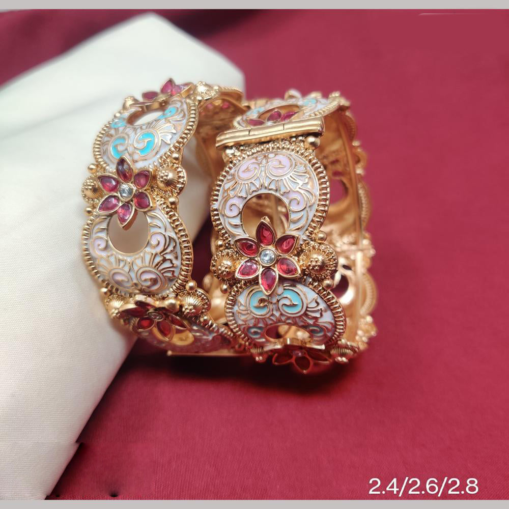 JCM Gold Plated Kundan Stone And Meenakari Bangle Set