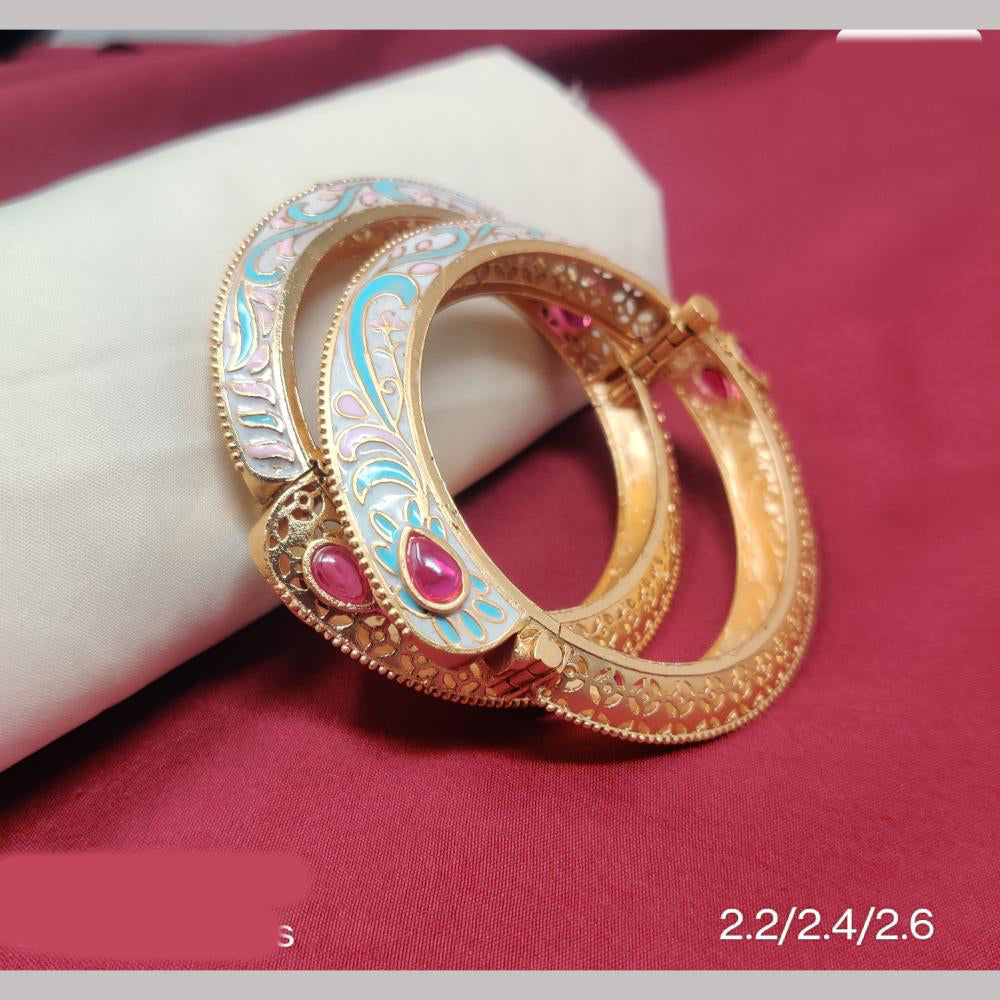 JCM Gold Plated Pota Stone And Meenakari Bangle Set