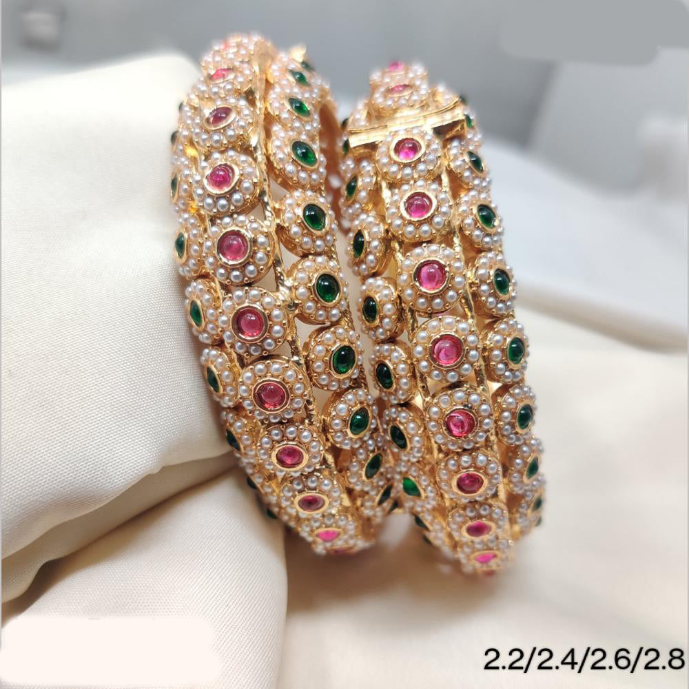 JCM Gold Plated Pota Stone And Pearl Openable Bangle Set