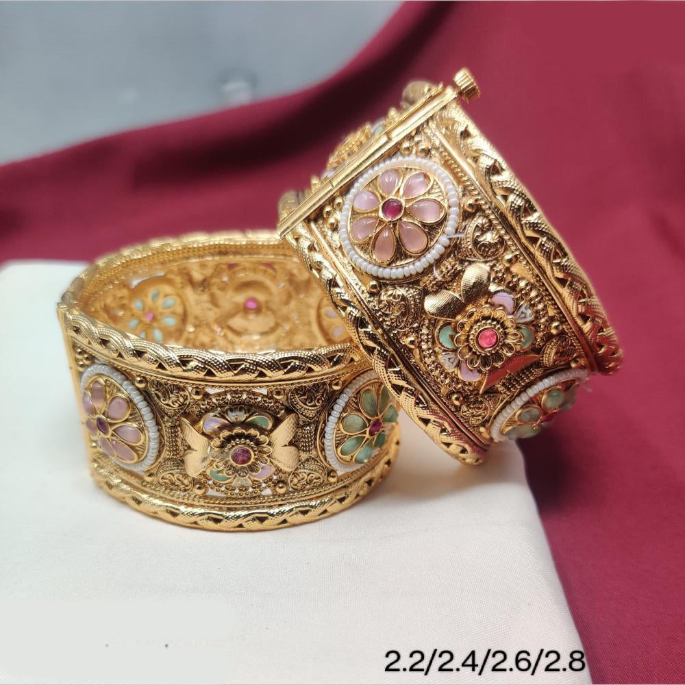 JCM Gold Plated Kundan Stone And Meenakari Bangle Set