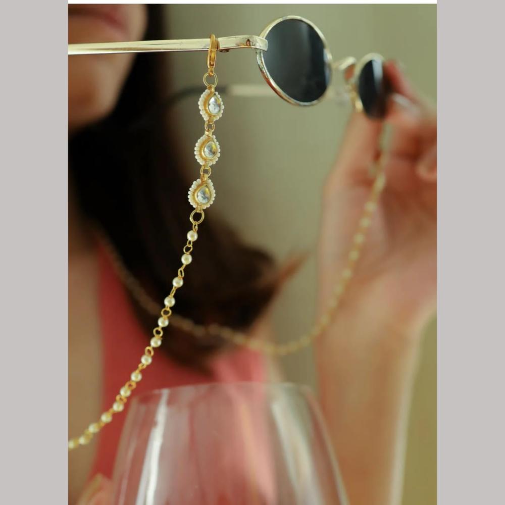 JCM Gold Plated Kundan Stone And Pearl Eye Glasses Chain