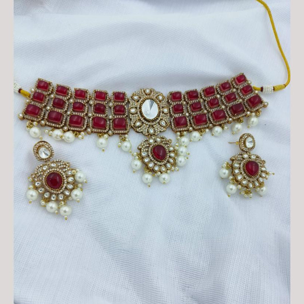 JCM Gold Plated Pota Stone And Pearls Necklace Set