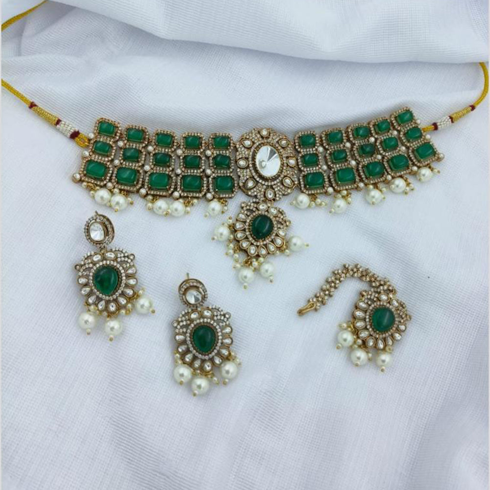 JCM Gold Plated Pota Stone And Pearls Necklace Set