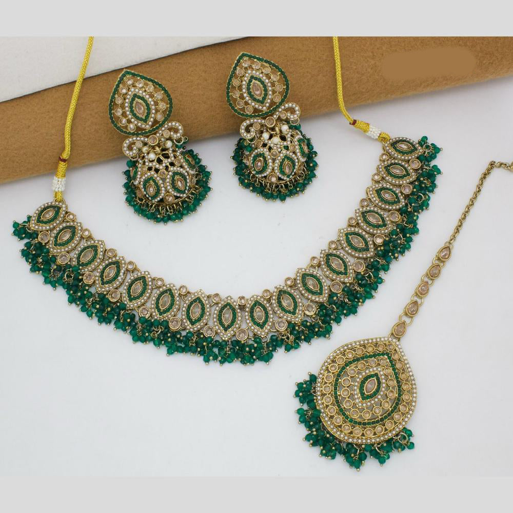 JCM Gold Plated Crystal Stone And Pearl Necklace Set