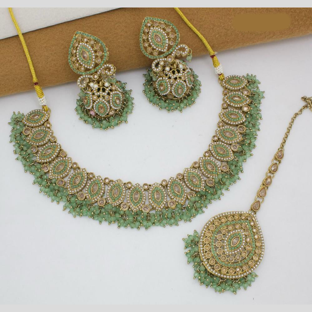 JCM Gold Plated Crystal Stone And Pearl Necklace Set