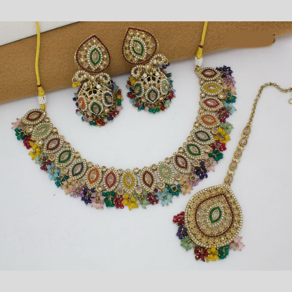 JCM Gold Plated Crystal Stone And Pearl Necklace Set