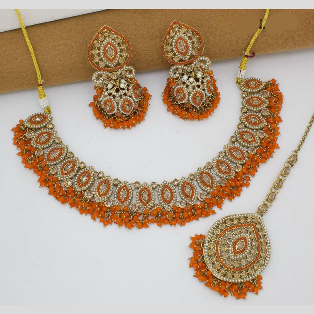 JCM Gold Plated Crystal Stone And Pearl Necklace Set