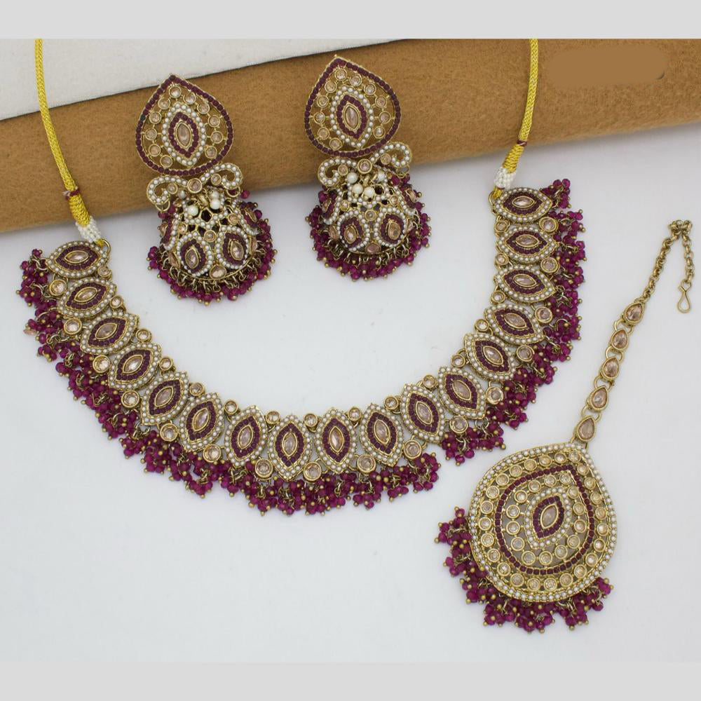 JCM Gold Plated Crystal Stone And Pearl Necklace Set