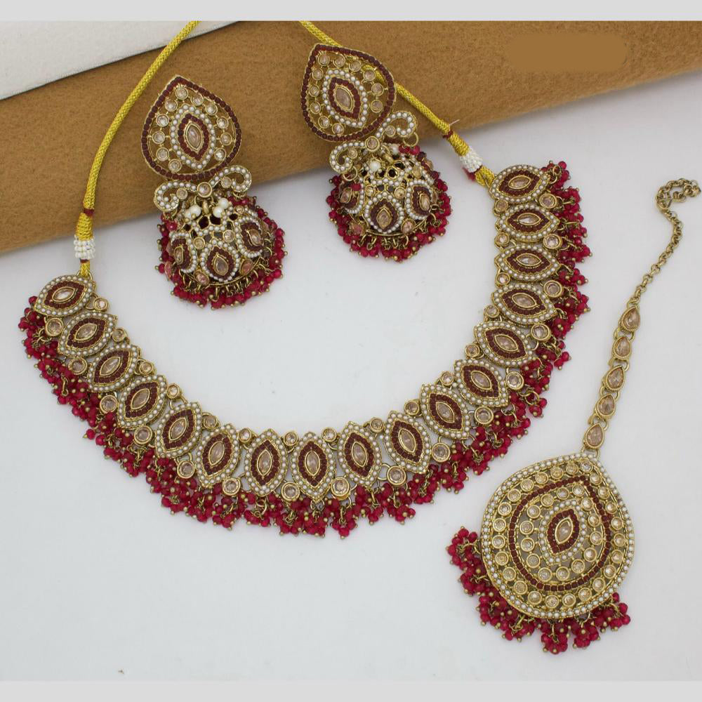 JCM Gold Plated Crystal Stone And Pearl Necklace Set