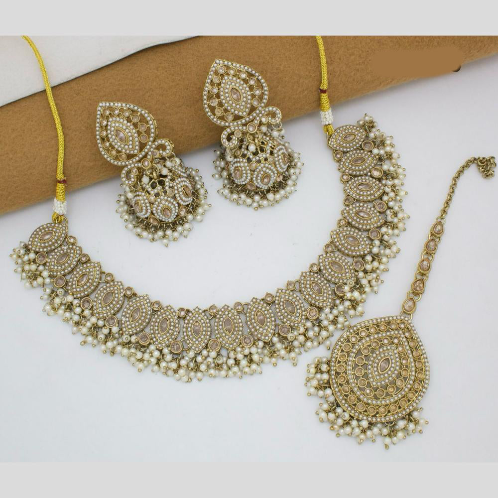 JCM Gold Plated Crystal Stone And Pearl Necklace Set