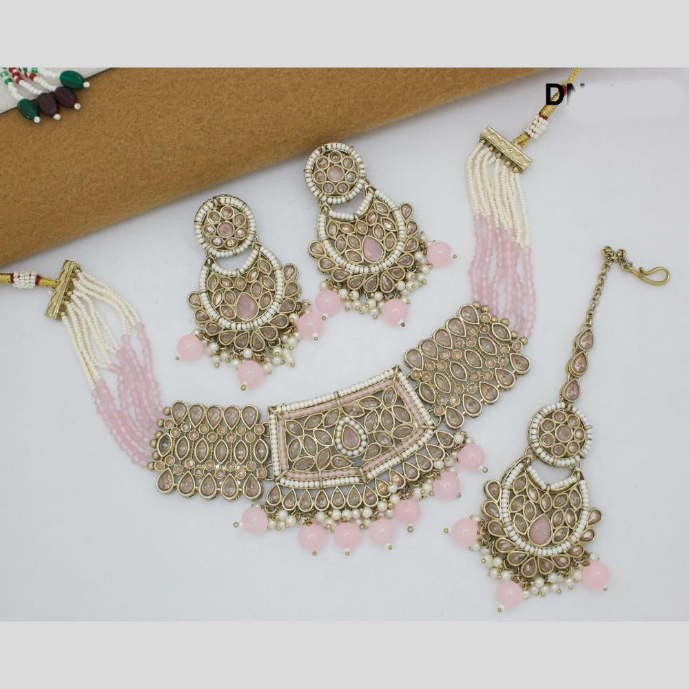 JCM Gold Plated Crystal Stone And Pearls Beads Necklace Set