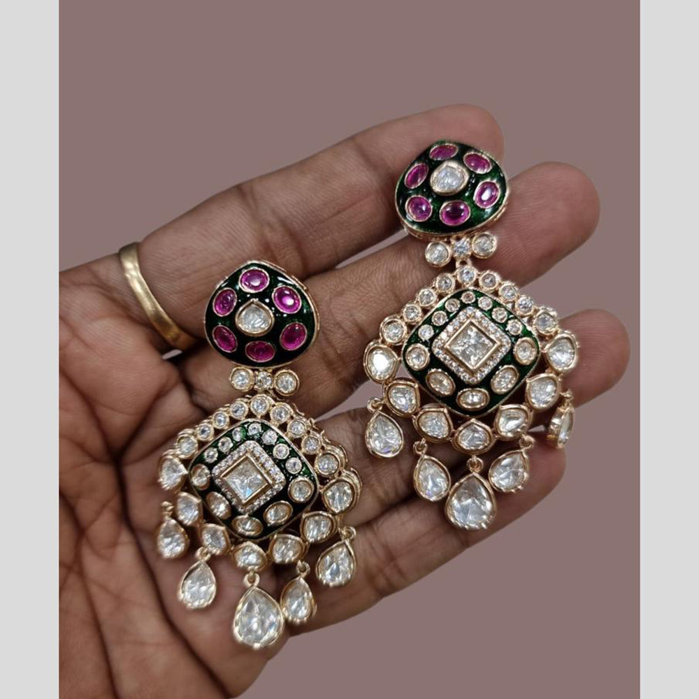 JCM Gold Plated Polki Kundan Stone Meenakari Dangler Earrings