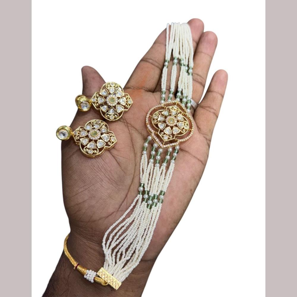 JCM Gold Plated American Diamond And Pearl Choker Necklace Set