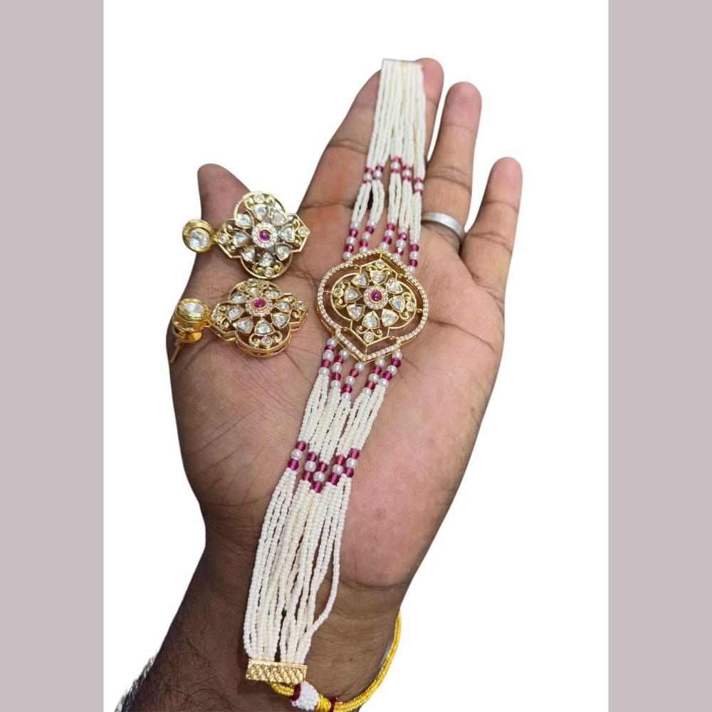 JCM Gold Plated American Diamond And Pearl Choker Necklace Set